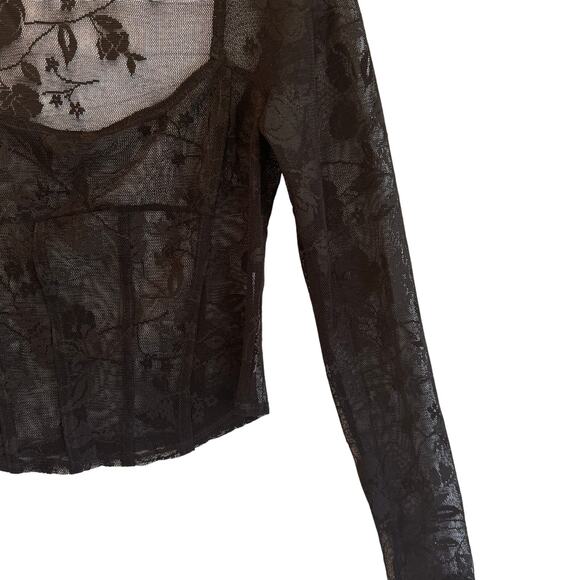 Free People Intimately Black Sheer Floral Lace Long Sleeve Mesh Top Large boho - Picture 6 of 6